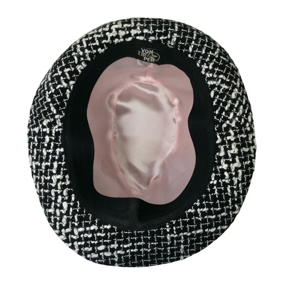 VON ZIPPER Black & White Women's Tweed Fedora w/ Pearl Chain & Lace Accent 6-7/8 - Picture 5 of 9